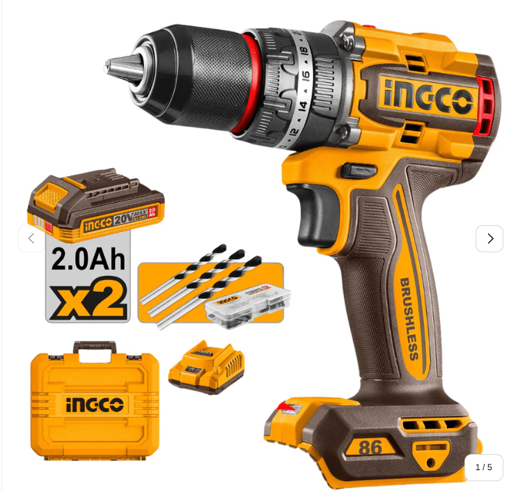 INGCO PERCEUSE VISSEUSE 20V 86NM BRUSHLESS 1BAT 4AH+1 BAT 2AH [CIDLI20868] (copie)