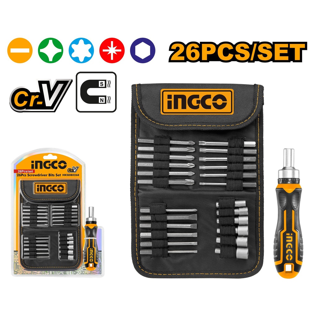 INGCO SET DE 26 EMBOUTS POUR TOURNEVIS 1PCS MANCHE  