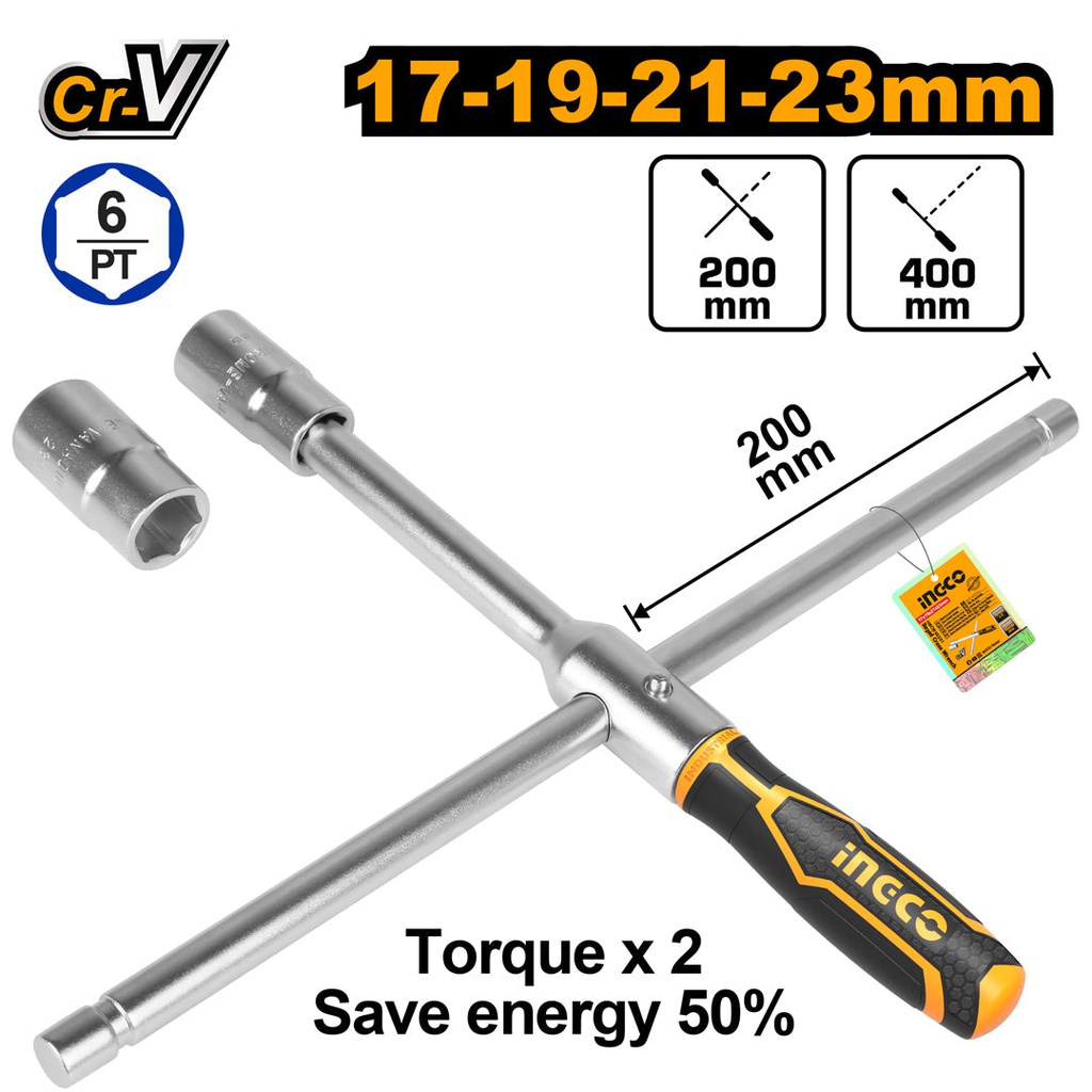 INGCO CLE A BEQUILLE 400MM 4 DOUILLES:17MM 19MM 21M  