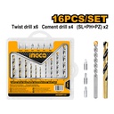 INGCO SET DE FORETS ET EMBOUTS  16 PIECES  [AKSDB9165]