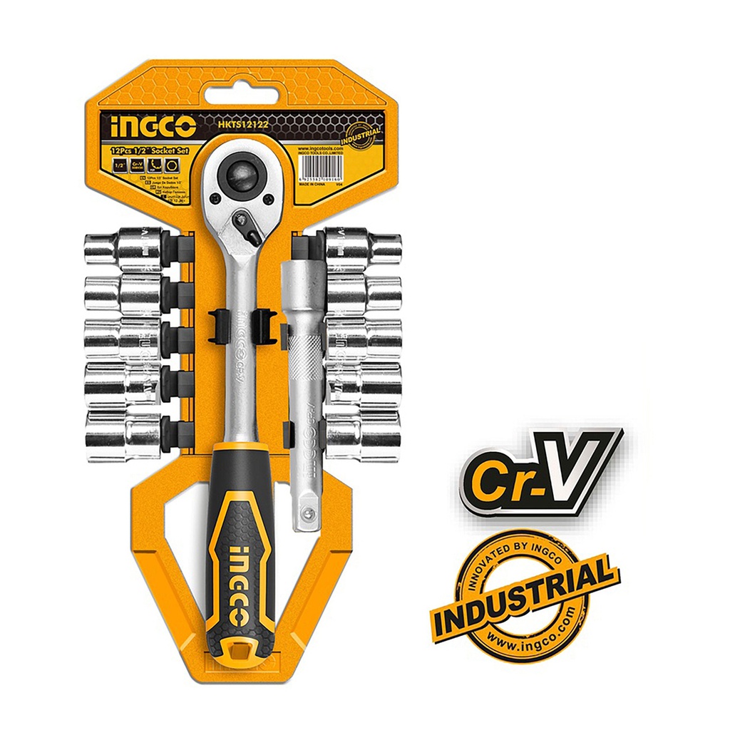 INGCO CLIQUET 1/2 + JEU DE 12 DOUILLES ACIER AU CRV 50BV30  