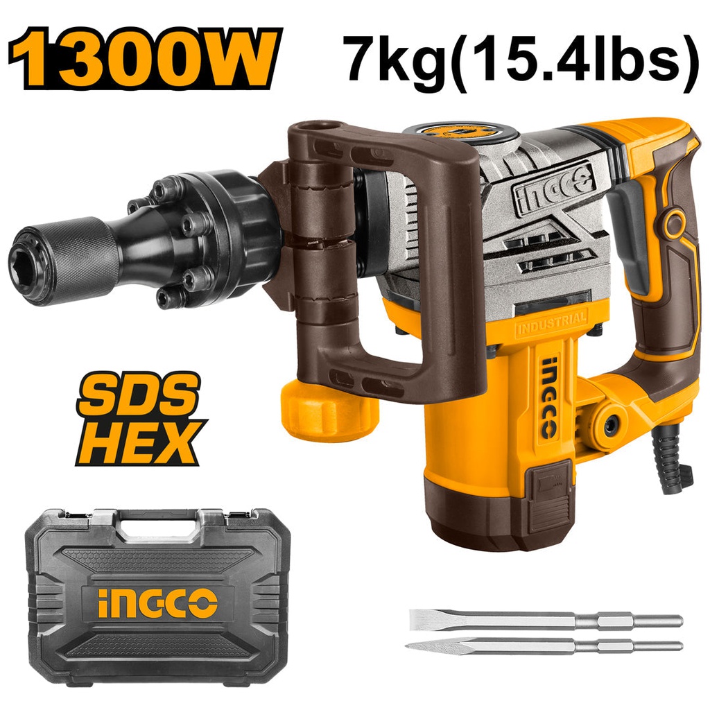 INGCO MARTEAU BURINEUR 6KG 1300W + 2 BURINS  