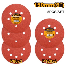 [AKRS150051] INGCO JEU FEUILLES ABRASIVES PONCEUSE ORBITALE 5PCS 150M  