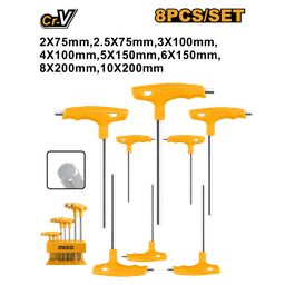 INGCO JEU DE 8 CLÉS HEXAGONALES À POIGNÉE EN T NF  [HHKT80818]