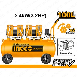 INGCO COMPRESSEUR SILENCIEUX 100L 2×1200W （3.2HP) NR [ACS2241001]