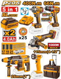 [CKLI2019] INGCO PACK VALISE 5 MACHINES INDUSTRIELLES 20V 4AH + ACC [CKLI2019]