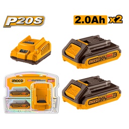 INGCO PACK 2 BATTERIES 20V 2AH + CHARGEUR RAPIDE SI [FBCPK1222]