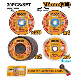 INGCO JEU 30PCS DISQUES DE COUPE ET MEULAGE 76MM  [MCD07630]