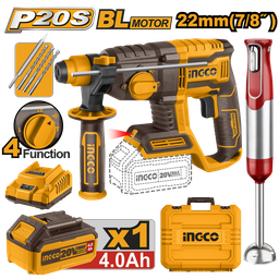 [COSLI240208] INGCO PACK MARTEAU PERFORATEUR 22MM 20V/MIXEUR PLONGEANT  