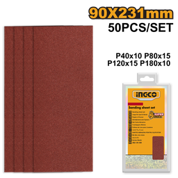 INGCO JEU FEUILLES ABRASIVES PONCAGE 50PCS 90*231MM NR  [AKFS2401012]