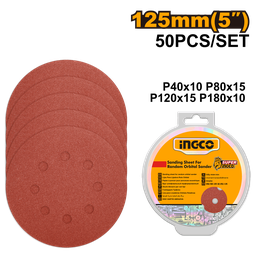 [AKRS1250511] INGCO JEU DES FEUILLES ABRASIVES PONCEUSE ORBITALE 50PCS 125MM  