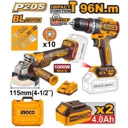 [COSLI241298] INGCO PACK 2 MACHINE MEULEUSE VISSEUSE 96NM 20V 2X4AH  