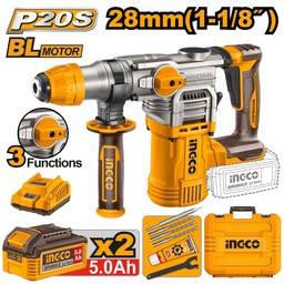 INGCO MARTEAU PERFORATEUR BRUSHLESS 20V SDS PLUS 28MM 2 BAT 5AH  [CRHLI202885]
