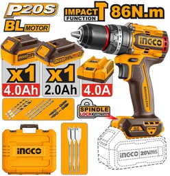 [CIDLI20868] INGCO PERCEUSE VISSEUSE 20V 86NM BRUSHLESS 1BAT 4AH+1 BAT 2AH 
