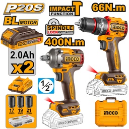[CKLI20275] INGCO PACK 2 MACHINES VISSEUSE BRUSHLESS 66NM + BOULONNEUSE 20V [CKLI20276]