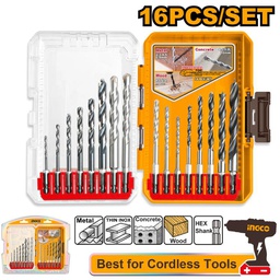 INGCO JEU DE 16 FORET VISSEUSE METAL-BOIS-BETON  [AKDL11608]