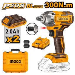 INGCO BOULONNEUSE A CHOC 300NM SANS CHARBON 20V+2 BAT[CIWLI2038]