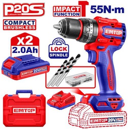 [ECIDL20558] EMTOP PERCEUSE/VISSEUSE À PERCUSION SANS FIL 20V  55NM + 2 BATTERIES 2.0AH [ECIDL20558]
