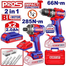 [ECKL20277] EMTOP PACK PERCEUSE À PERCUSSION 66NM + VISSEUSE À CHOC 285NM + 2 BATTERIES 2.0AH [ECKL20277]