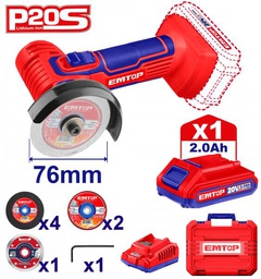 [ELAG76017] EMTOP MINI MEULEUSE 76MM SANS FIL 20V + BATTERIE 2.0AH [ELAG76017]