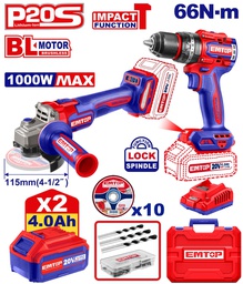[ECKL20273] EMTOP PACK PERCEUSE À PERCUSSION 66NM + MEULEUSE 115MM + 2 BATTERIES 4.0AH [ECKL20273]