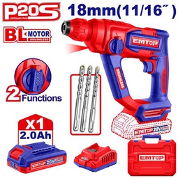 [ELRH201881] EMTOP MARTEAU PERFORATEUR 18MM SANS FIL 20V + BATTERIE 2.0AH [ELRH201881]