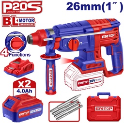 [ELRH202682] EMTOP MARTEAU PERFORATEUR 26MM SANS FIL 20V + 2 BATTERIES 4.0AH [ELRH202682]