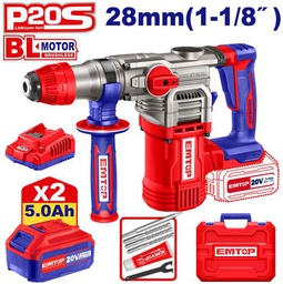 [ELRH202885] EMTOP MARTEAU PERFORATEUR 28MM SANS FIL 20V + 2 BATTERIES 5.0AH [ELRH202885]