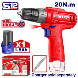 [ECDL12456] EMTOP VISSEUSE 12V 20NM + BATTERIE 1,5AH [ECDL12456]